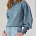 Something Navy Hattie blue ruffle mockneck bow cuff sleeve knit sweater top