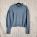 Something Navy Hattie blue ruffle mockneck bow cuff sleeve knit sweater top