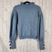 Something Navy Hattie blue ruffle mockneck bow cuff sleeve knit sweater top