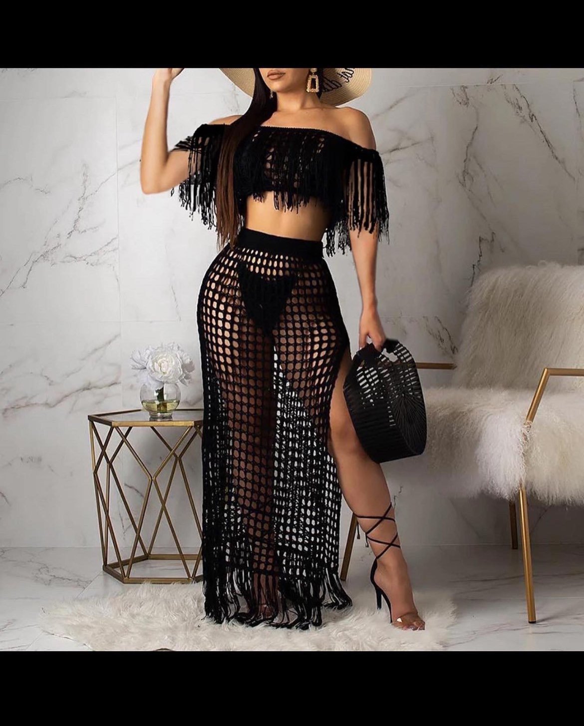 Crochet Bathing Suit 2 Piece Skirt Set