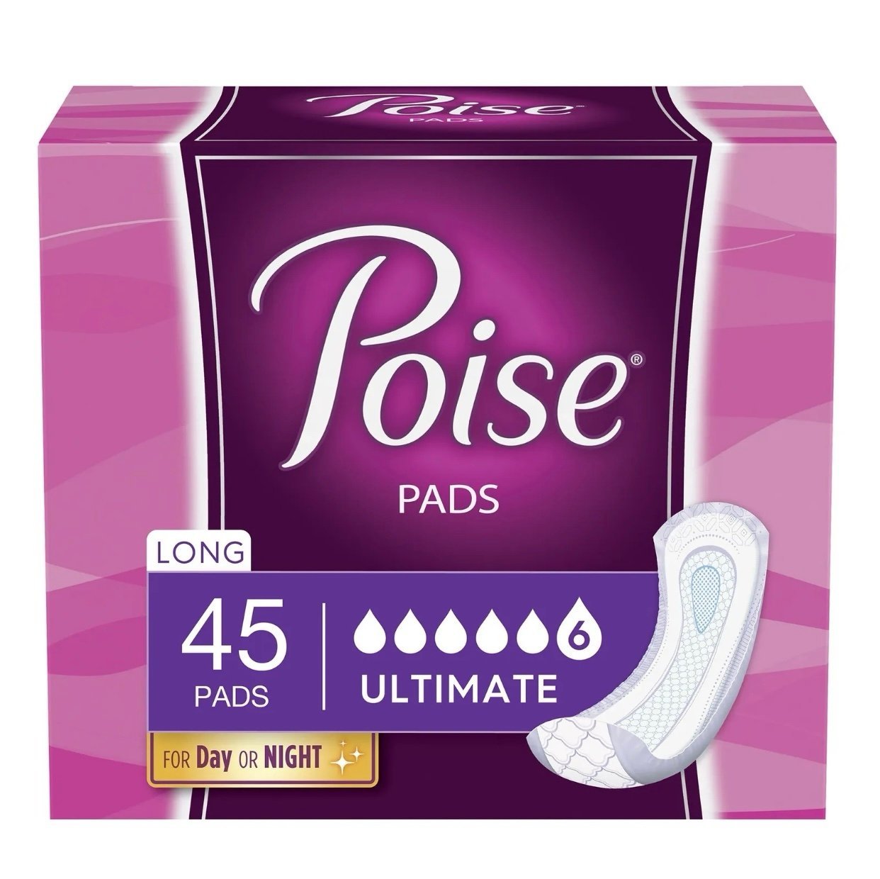 Poise Incontinent Pad 15.9 L Long Length Ultimate Supreme 45 Ct