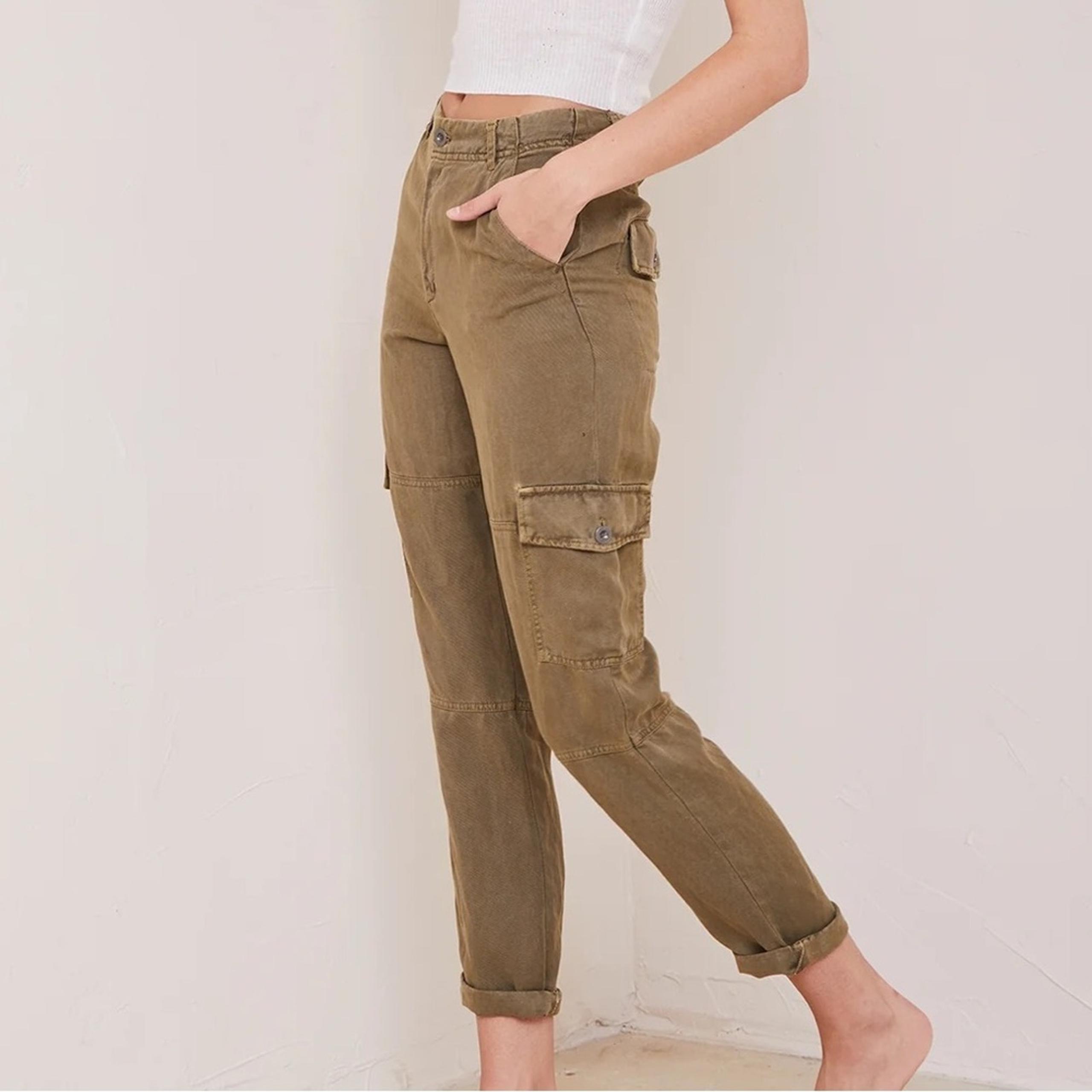 Bella Dahl High Rise Sienna Rolled Cargo Pocket Pants Green NWT