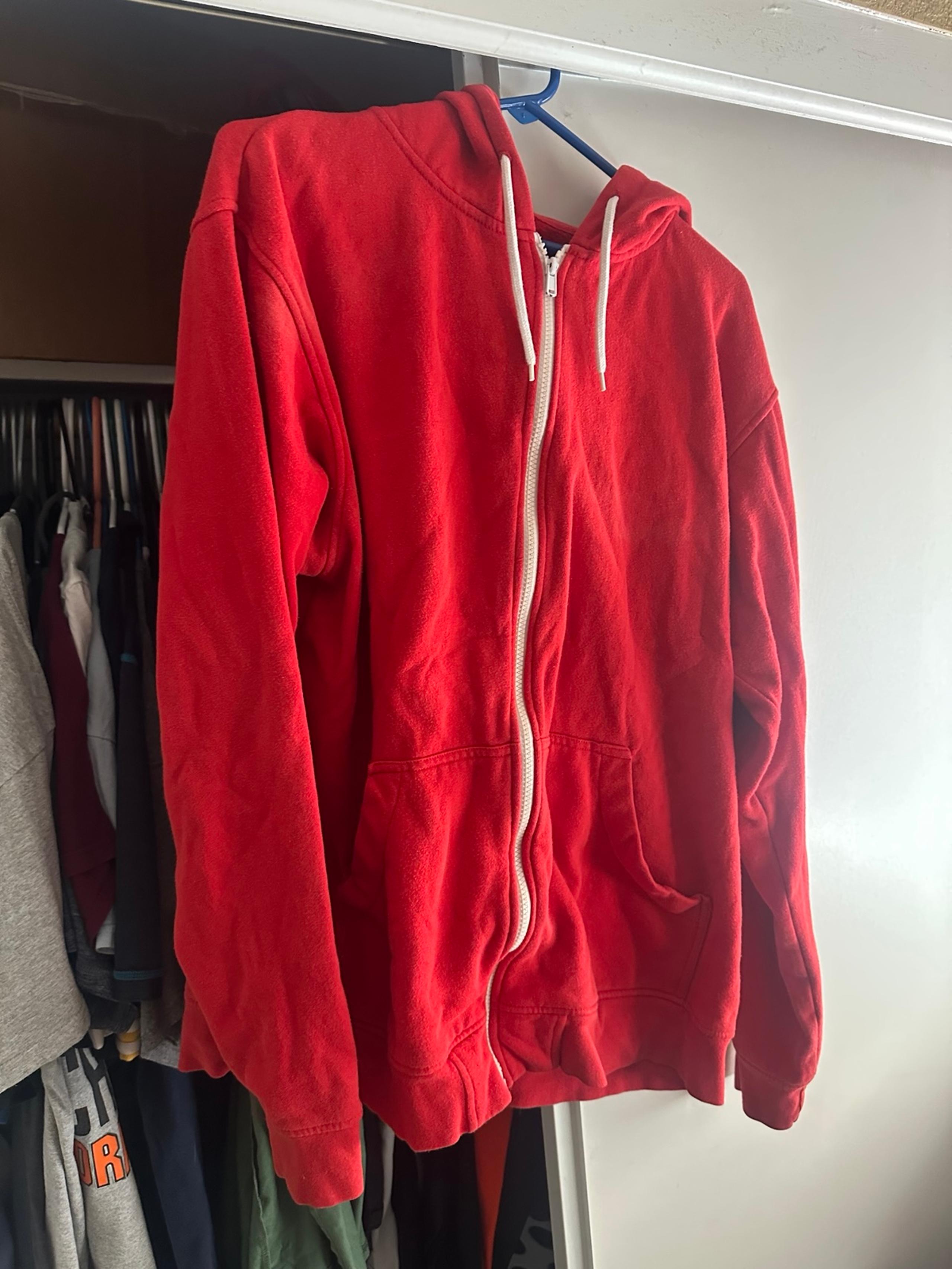 RED Hooded Zip up Sweater ZINE Xtra large