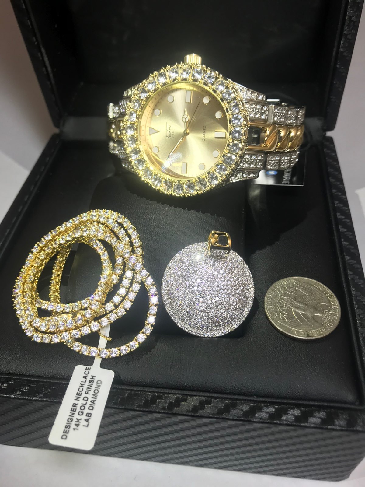 14K GOLD PLATED ICED OUT DIAMOND SIMULAT