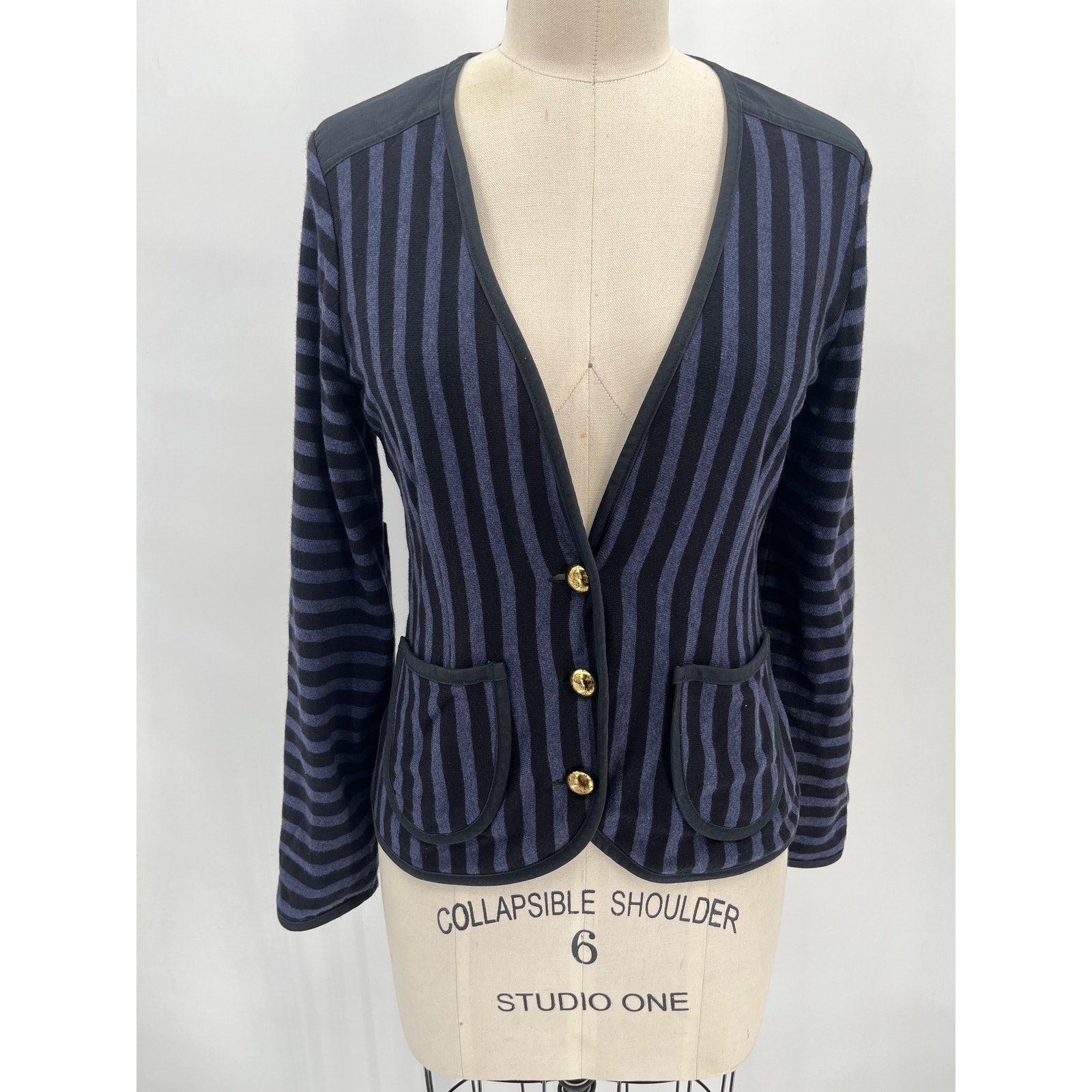 Marc by Marc Jacobs Sweatshirt Blazer Sz S Blue Black Striped Collarless Cotton