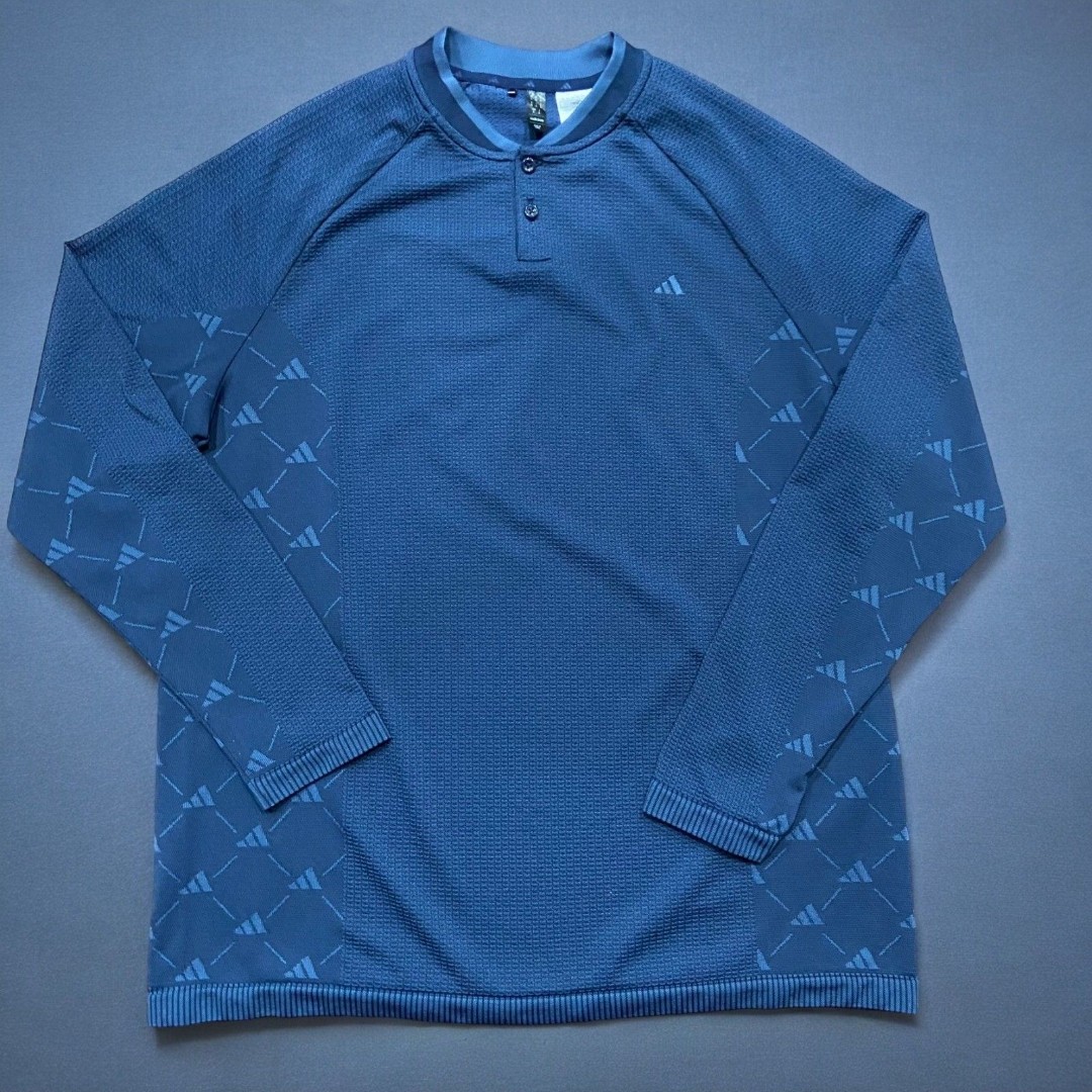 Adidas Athletic Monogram Print Navy Blue Running Workout Top Men's Size XL