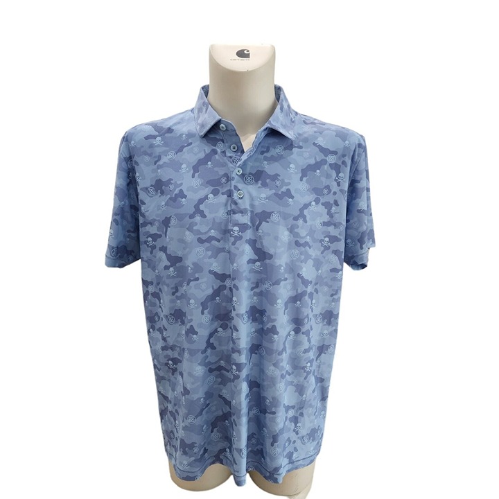 G/Fore Camo Skull Performance Golf Polo Shirt Blue Troon North XL EUC