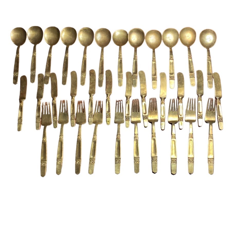 34 Piece Vintage Kings Design (Bronzeware) Fork, Spoon, Knife Set