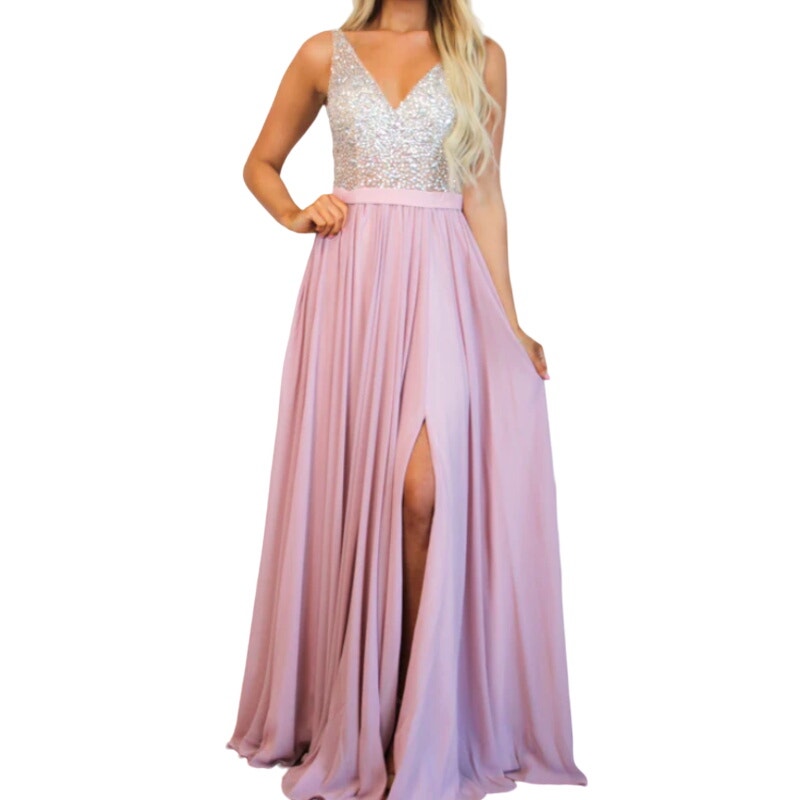 Bella & Bloom Elegant Affair Beaded Formal Dress in Blush, Size L