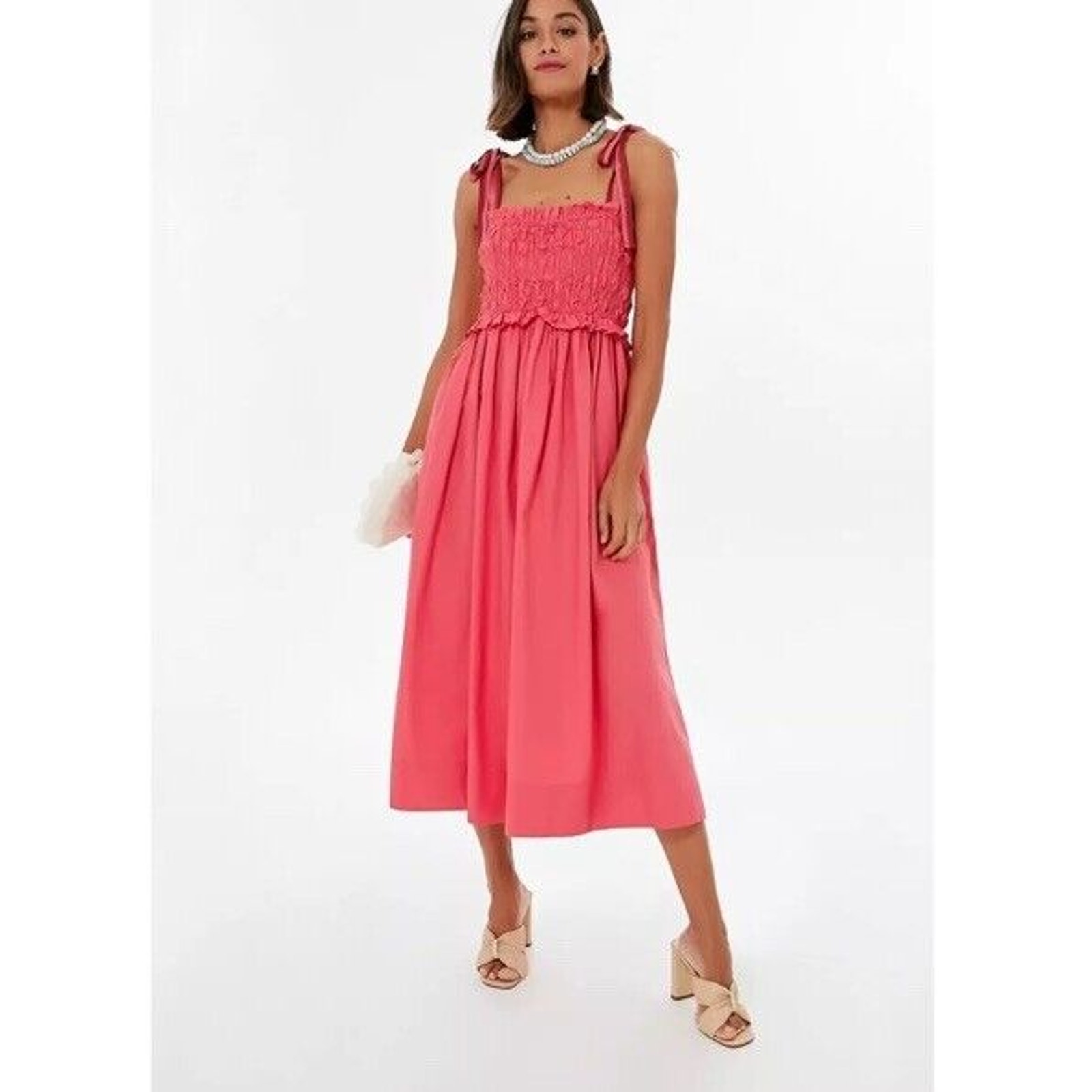 Ulla Johnson Akshara Midi Dress in Honeysuckle Pink Poplin Cotton Size 6