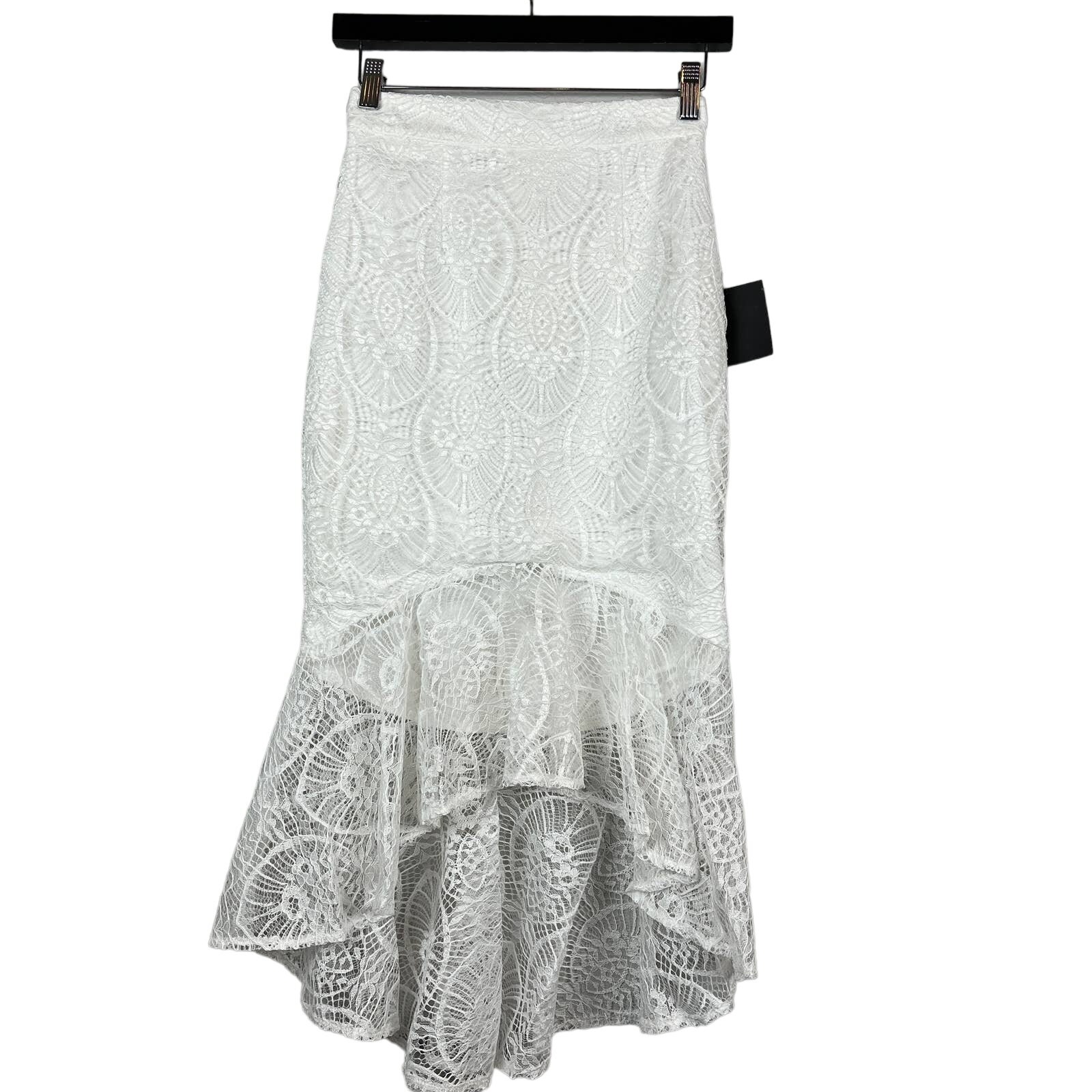 NEW! Lulus Formal Mermaid Skirt Lace Overlay Peplum Midi Hi Lo - XS