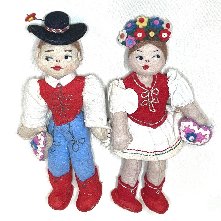Vintage Hungarian Cloth Felt Dolls Boy & Girl Artisan Handmade Folk Art