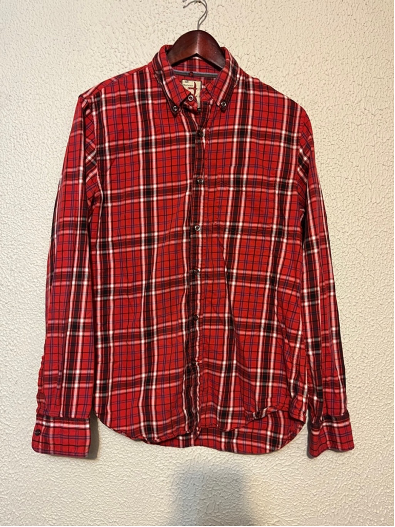 Men’s Relwen Red Plaid Lightweight Button Down Cotton Flannel Shirt Sz Medium
