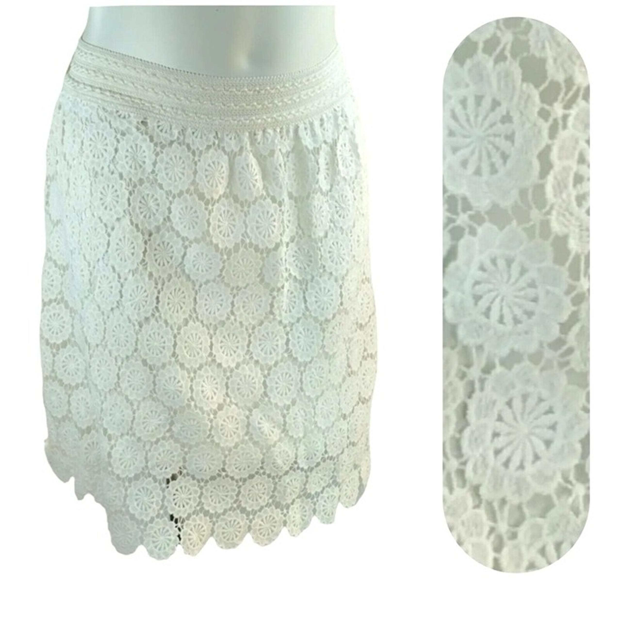 Studio West A Line Women's L Ivory Crochet Polyester Pull On Elastic Waist Skirt
