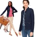 Talbots Womens Knit Band Jacket Size 12 Military Style Navy Gold Buttons Classic