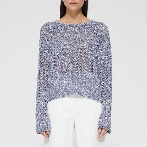 Rohe Resort Style Net Open Knit Oversized Sweater Blue White Melange