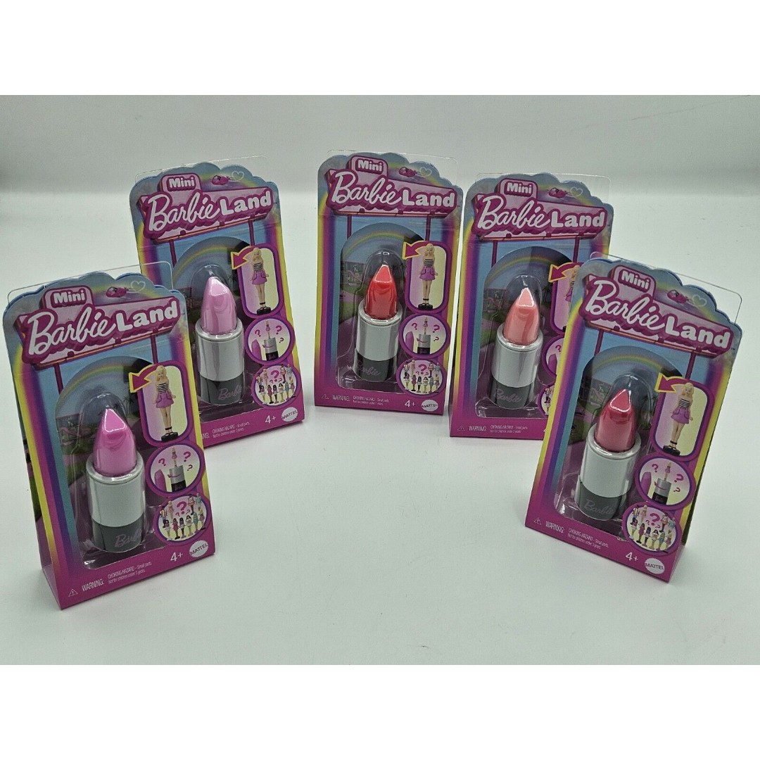 5x Mattel Mini Barbie Land Lipstick Mystery Dolls Complete Set Of The 5 Colors
