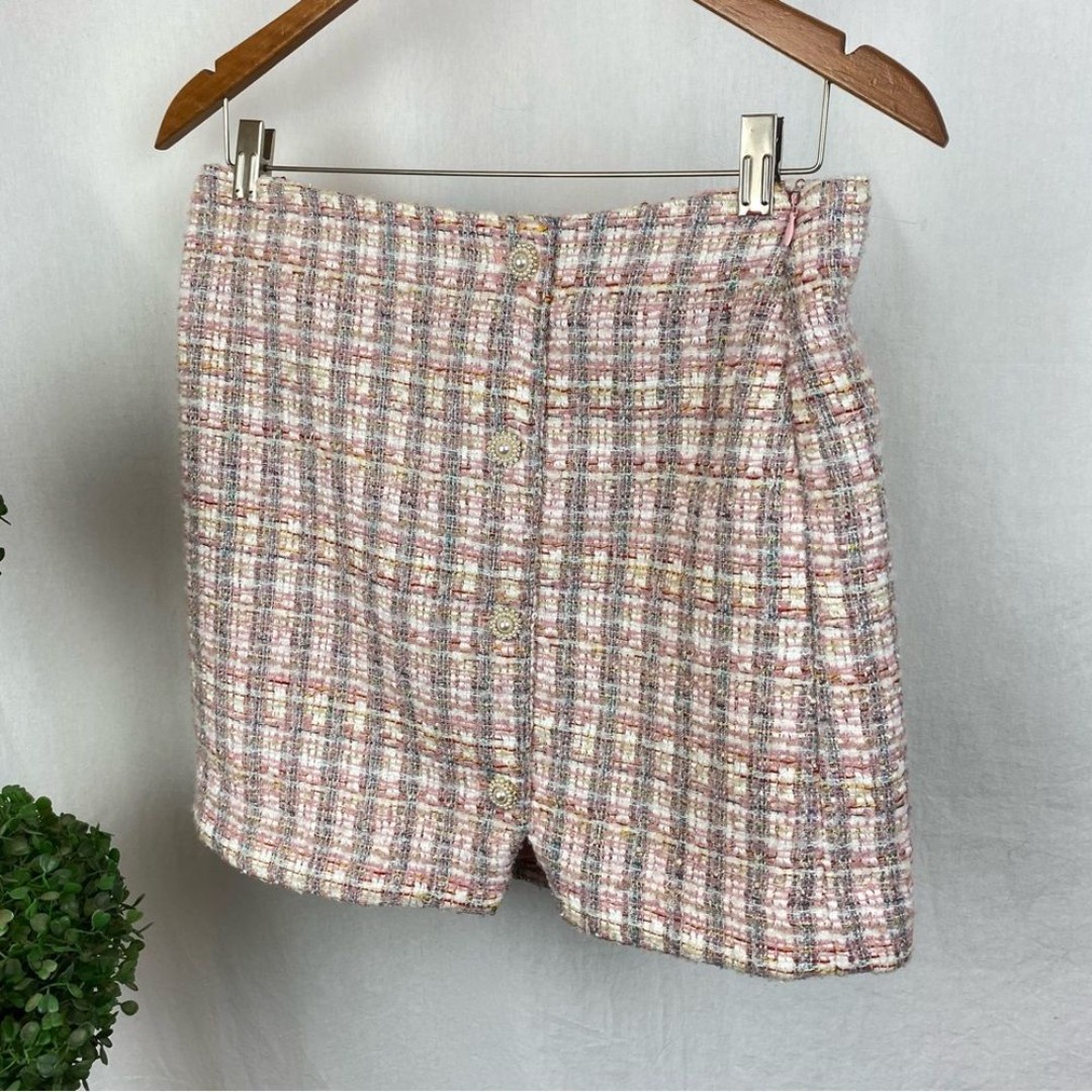House Of Harlow Pink & White Woven Mini Skirt NEW S