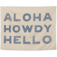 Blue Coastal Western Tapestry - Aloha Howdy Hello Western Wall Hanging Art