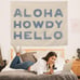 Blue Coastal Western Tapestry - Aloha Howdy Hello Western Wall Hanging Art