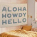 Blue Coastal Western Tapestry - Aloha Howdy Hello Western Wall Hanging Art