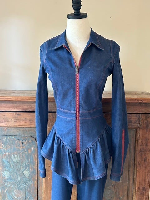 Vintage Y2K Betsey Johnson Peplum Fitted Jean Jacket Top