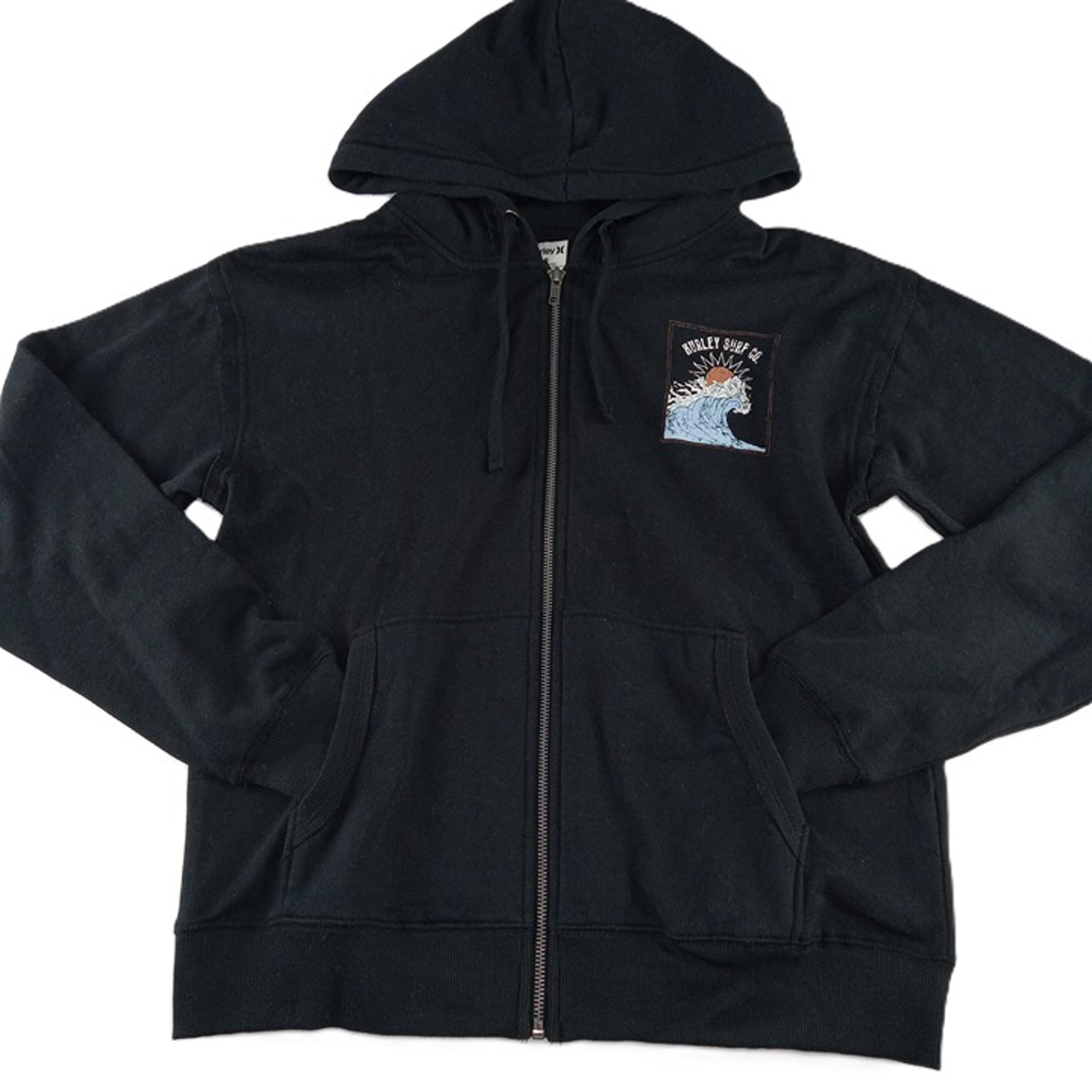 Hurley Full Zip Hoodie Sweatshirt Women's Size Small Black Wave Graphic