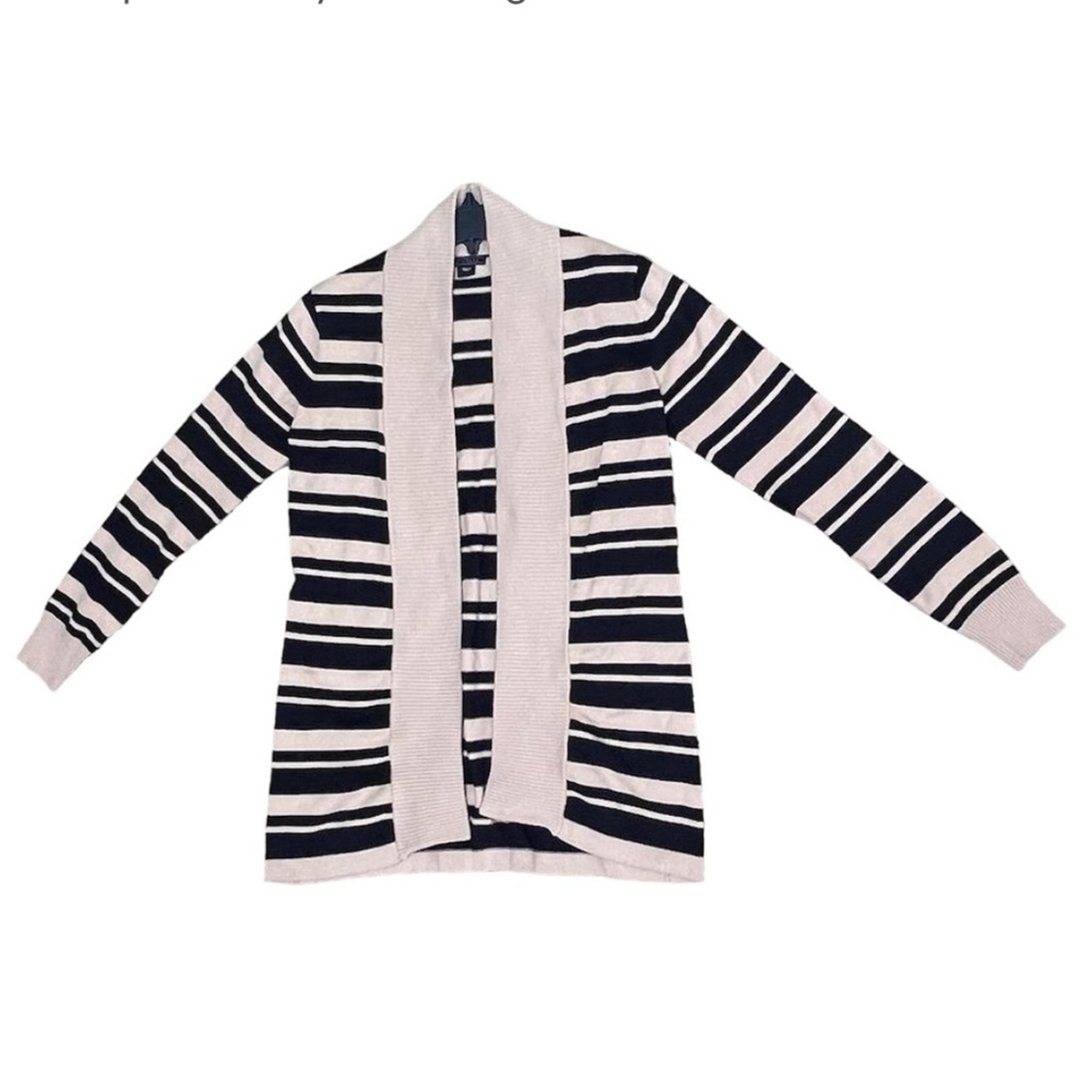 Metaphor Women's Black and Tan Striped Open-Front Cardigan Sweater Size S