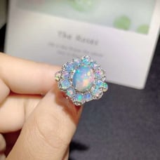 Natural Opal Statement Ring, Women's Australian Opal Flower Ring, White Opal