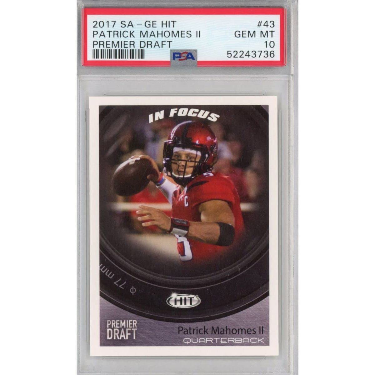 Graded 2017 Sage SA-GE Hit Premier Draft Patrick Mahomes II #43 In Focus Rookie