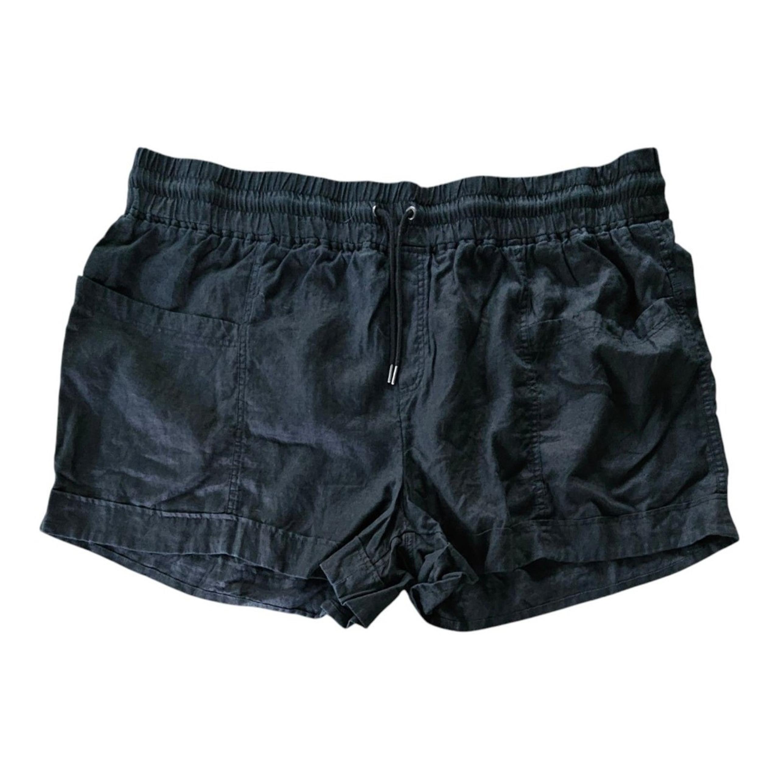 Athleta Cabo Linen Shorts Drawstring 4" Inseam Black Pockets Pull On Size 26