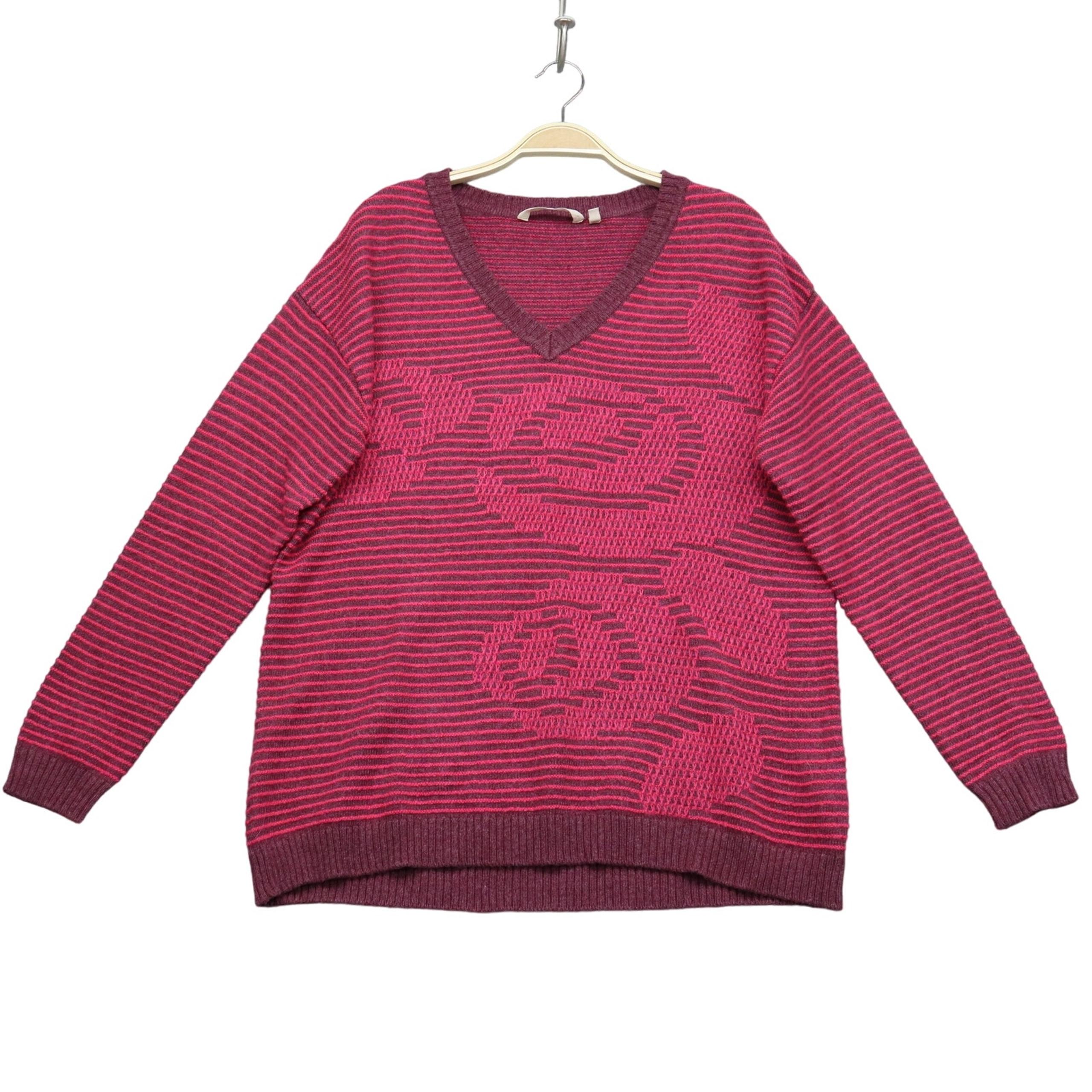 Soft Surroundings Wool Alpaca Blend Sweater L Floral Stripe V-Neck Pink Mauve