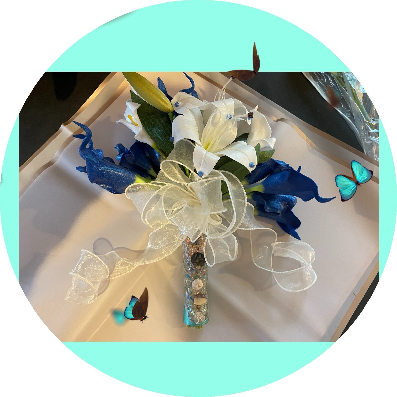 Gorgeous Hand designed Butterfly and Seashell Bridal Bouquet .