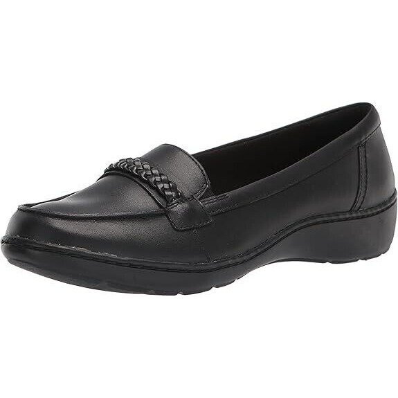 Clarks Women's Cora Viola Loafer Black Leather Slip On NEW 8 M Braided
