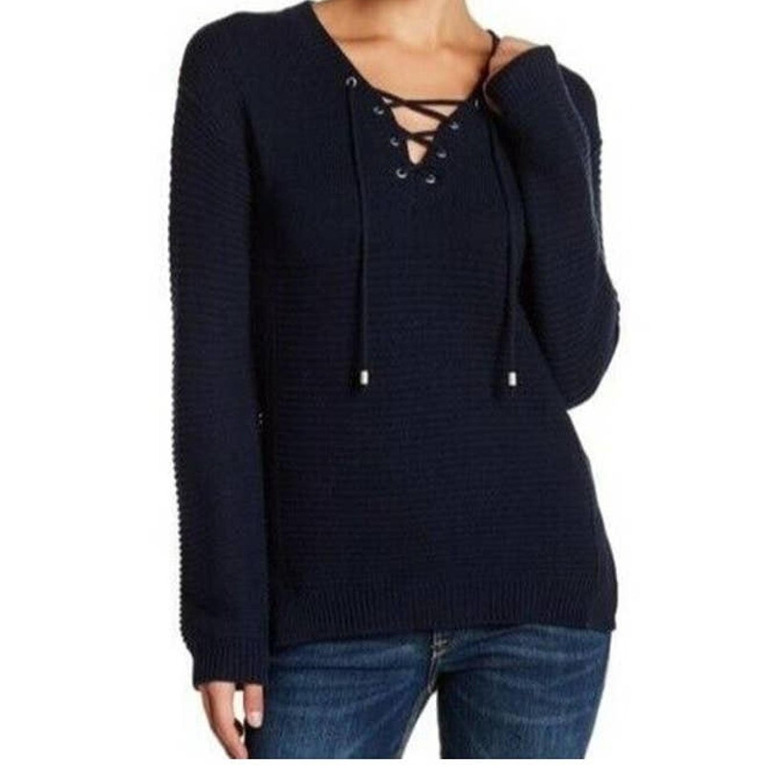Romeo + Juliet Couture Sweater Women S Lace Up Rib Knit Charcoal Gray - Romeo & Juliet Couture