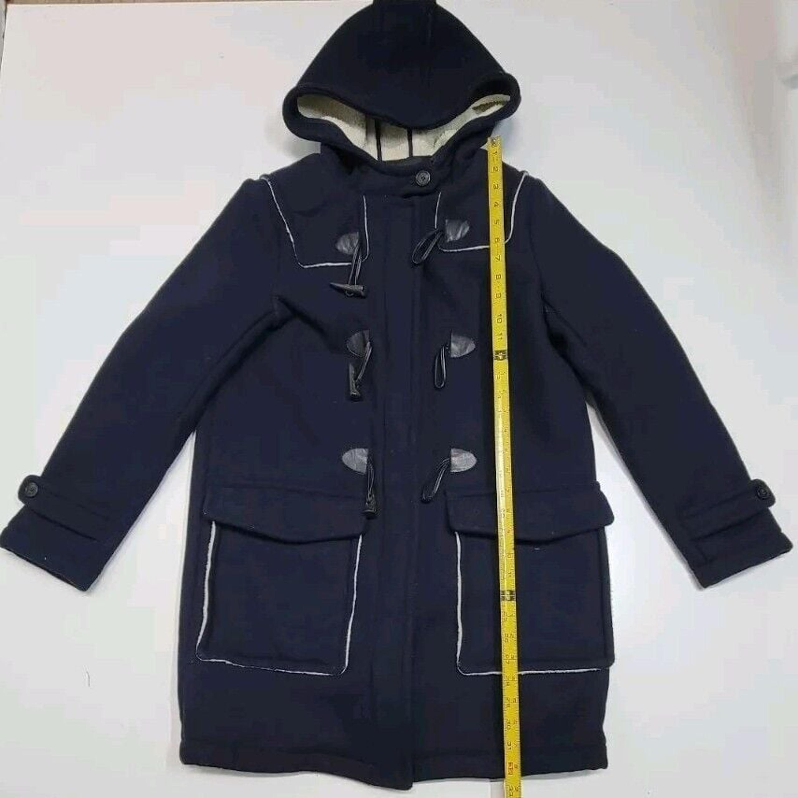 Zara Basic Women's Ladies Dark Blue Navy Wool Coat Jacket with Hood Size Medium