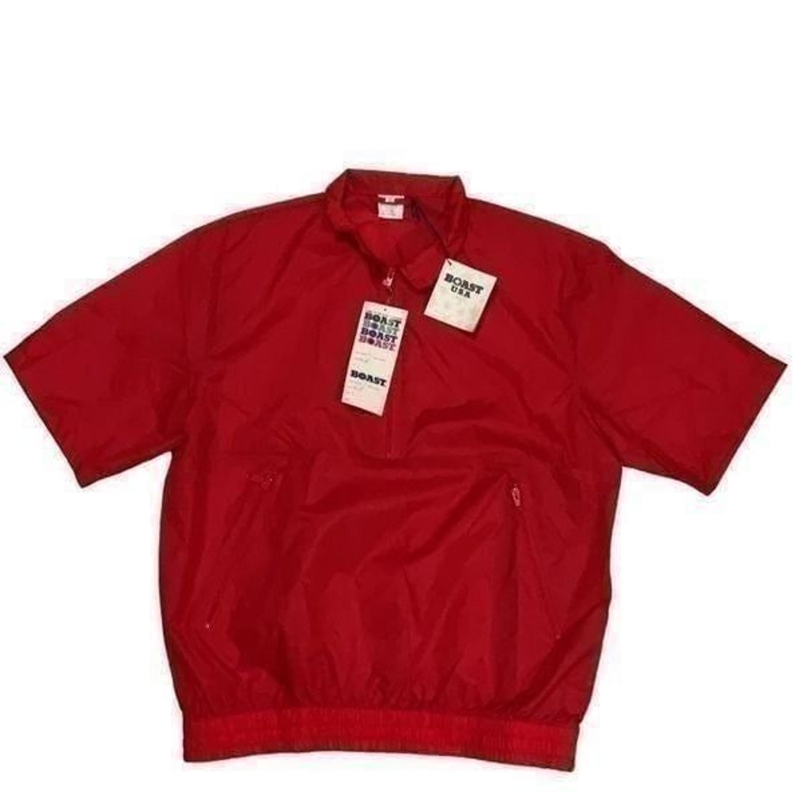 VTG 80s NWT Boast Red Short Sleeve Pullover 1/2 Zip Windbreaker Nylon Size Large