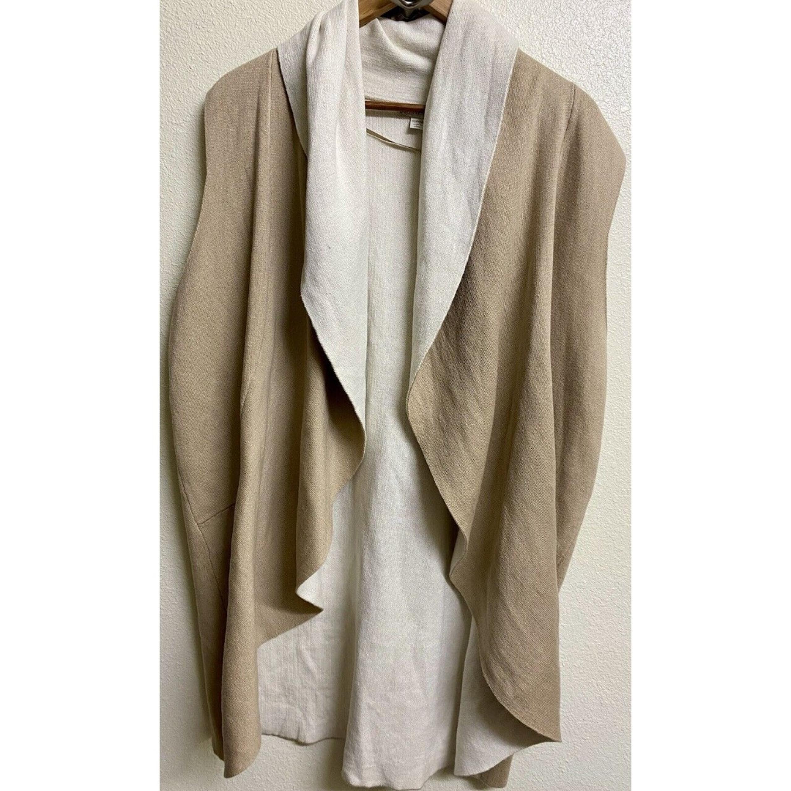 Cato Womens Vest jacket Size 22/24W Beige Knit Wool Blend Midi Open Front