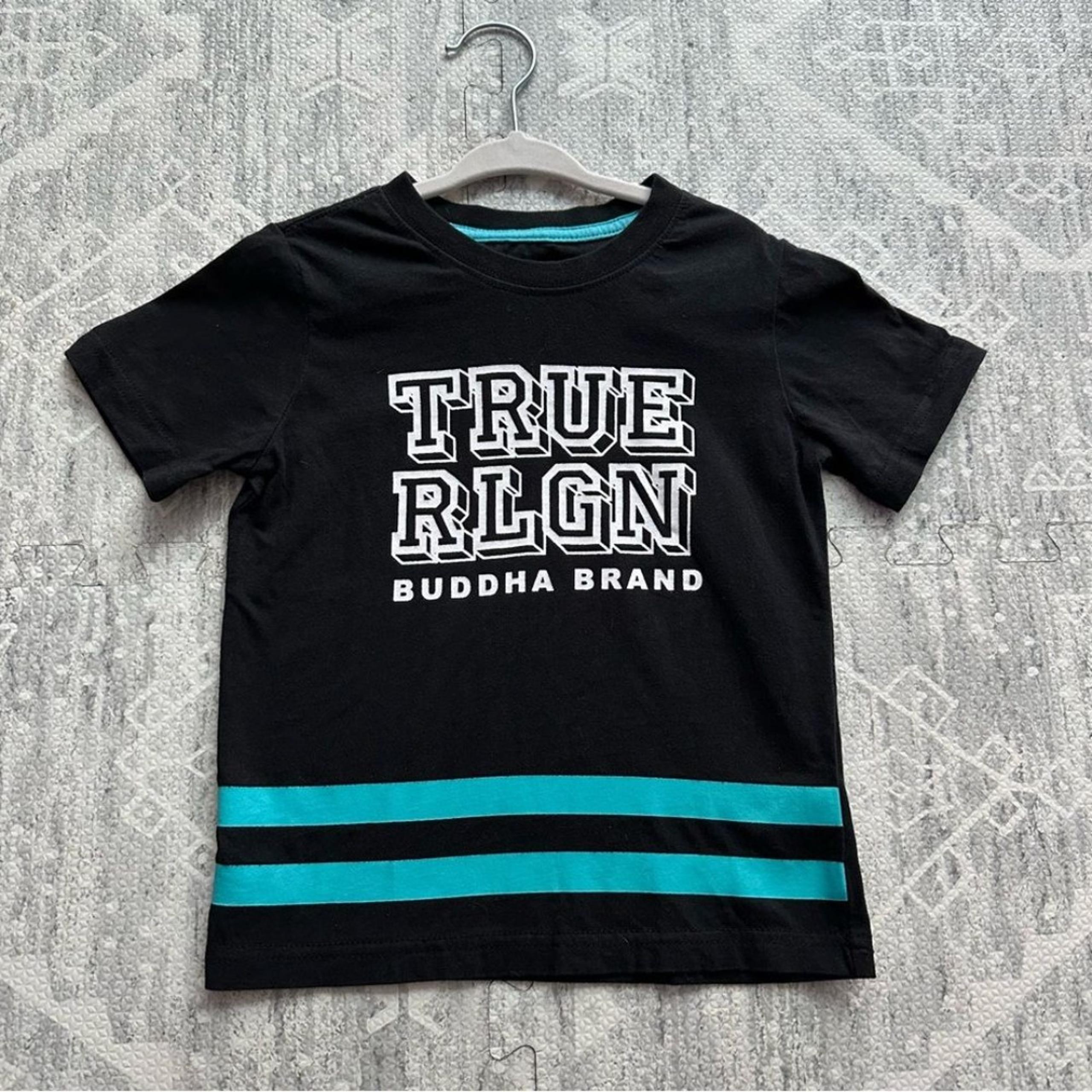 True Religion Boys Block Letter Black Skater Streetwear Striped T-Shirt Size 4
