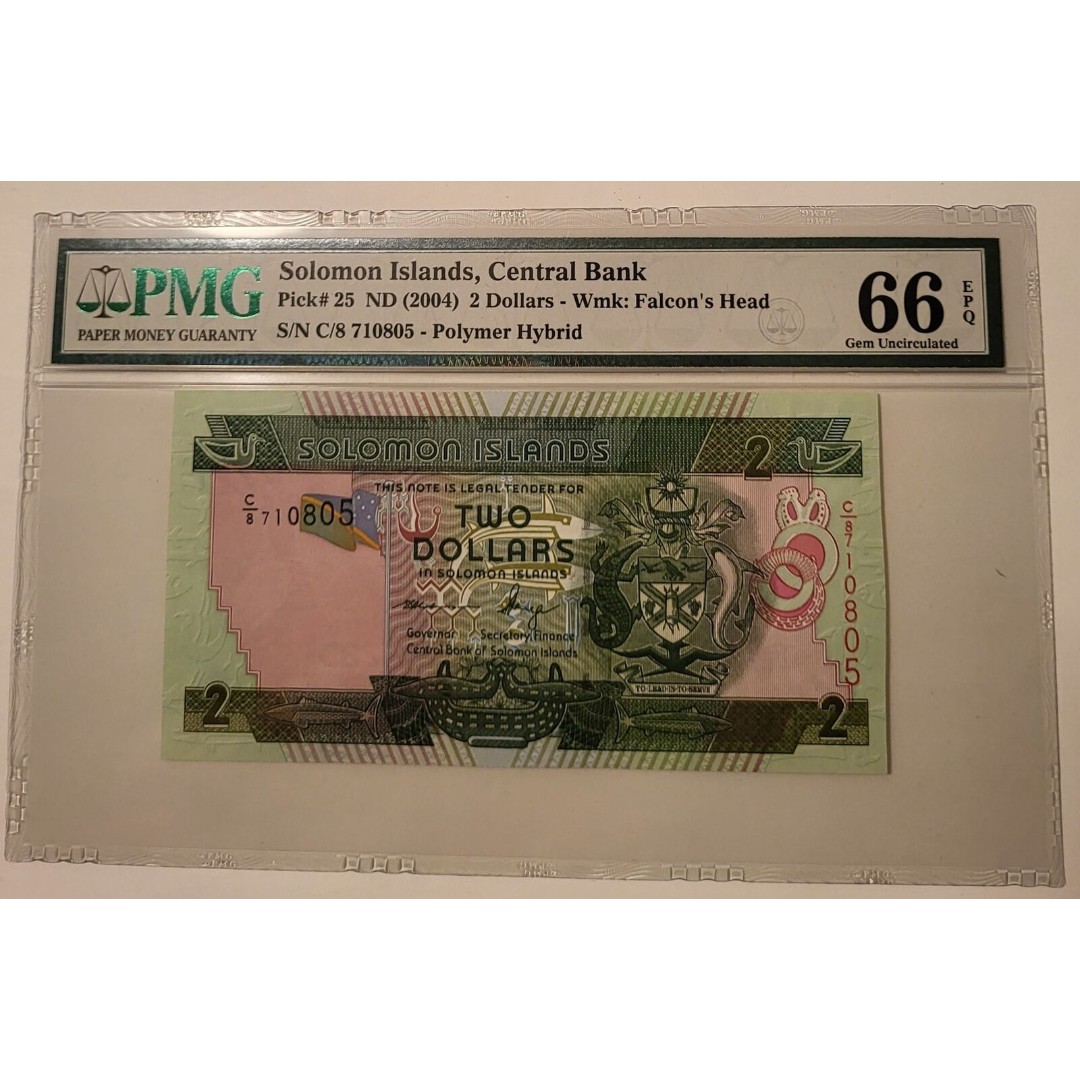 Solomon Islands 2004 2 Dollars Bank Note Gem Unc 66 EPQ PMG