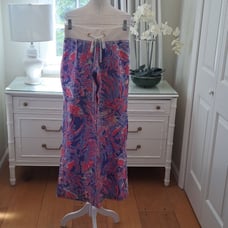 Lilly Pulitzer Womens The Beach Pant Linen Tropical Iris Blue/Pink Print Size XS