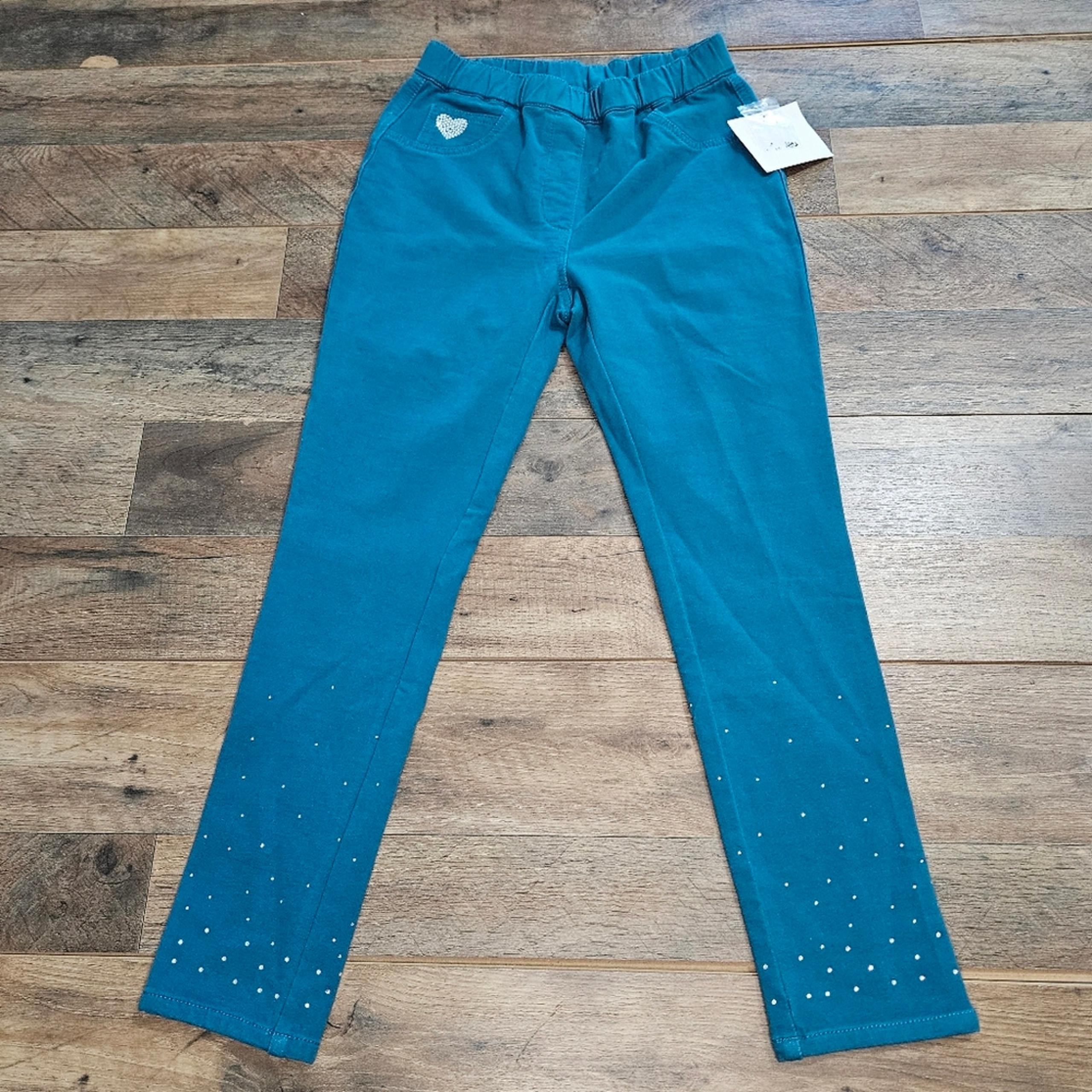 New Quacker Factory Pants Womens Cropped Beaded Bling Pocket and Hem Teal Capri