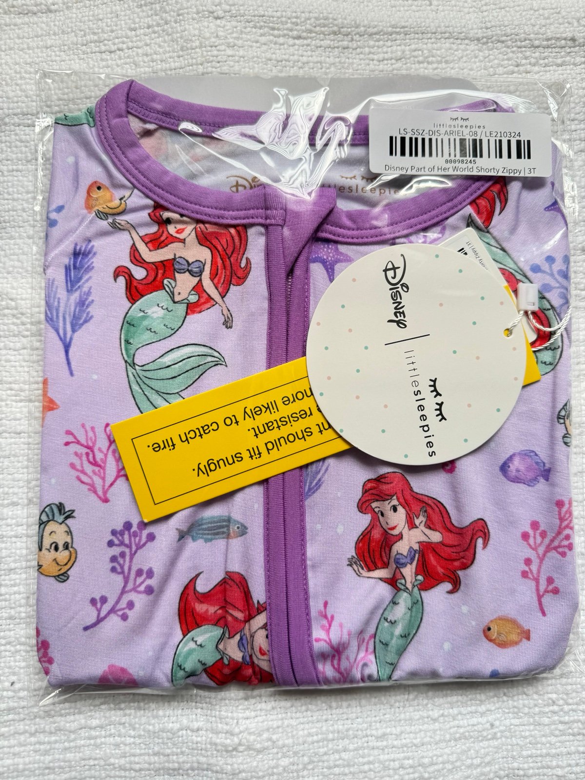 Little Sleepies Disney Part of Her World Ariel Little Mermaid Shorty Zippy 3T