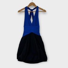 BCBGMaxAzria Womens Size Small Blue Sapphire Knit Dress Taffeta Bubble Skirt