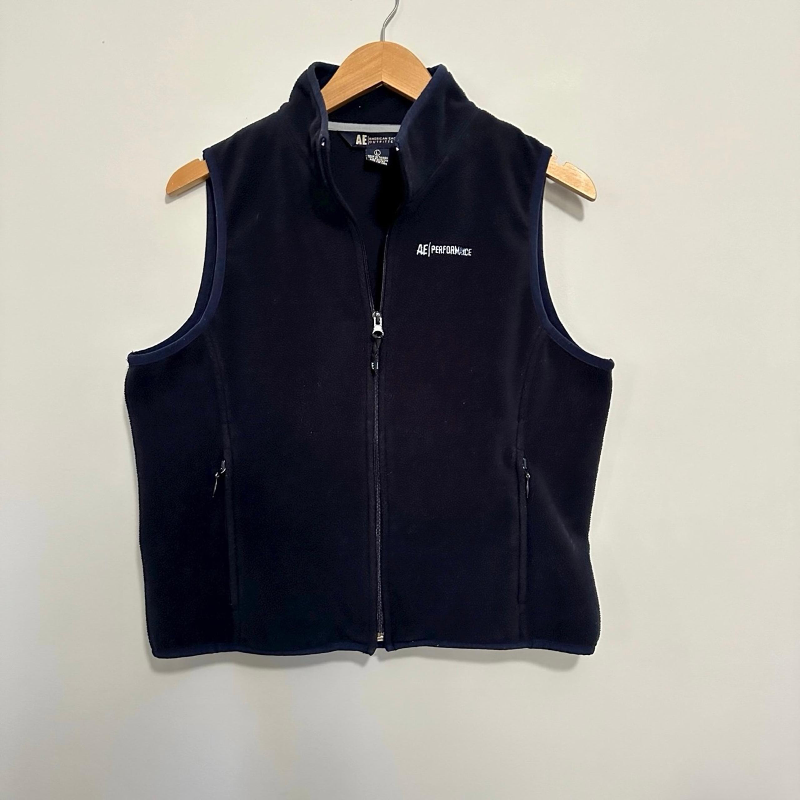 Vintage American Eagle Performance Fleece Vest Women's Size Large Black Navy