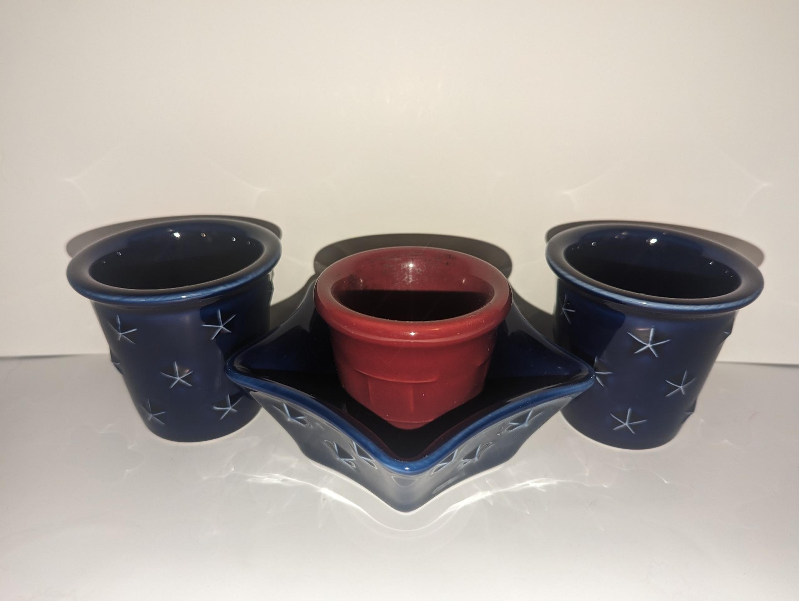 3 Longaberger Pottery Votive Candle Holders W/ Bowl