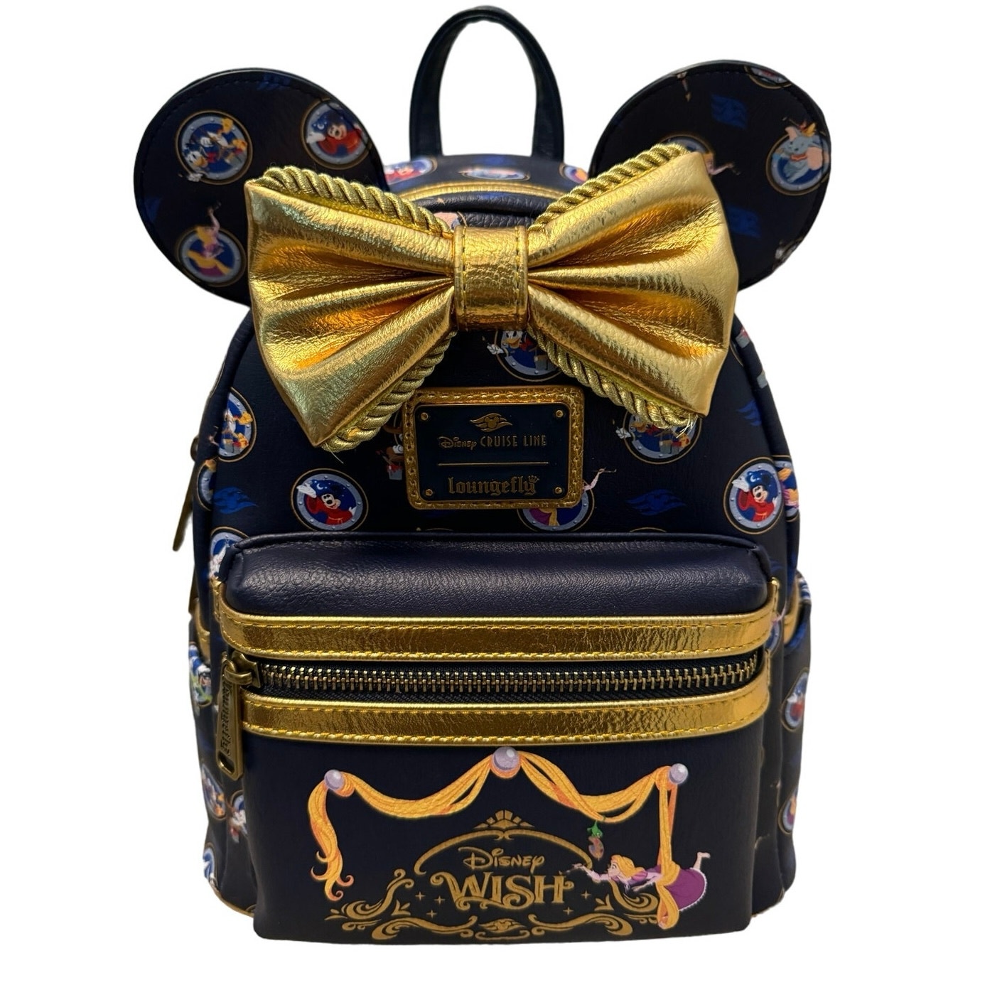 Disney Cruise Line DCL Wish Loungefly Backpack Bow Blue Gold Rapunzel 2023