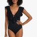 La Blanca Standard Island Goddess Over The Shoulder Ruffle Plunge One Piece