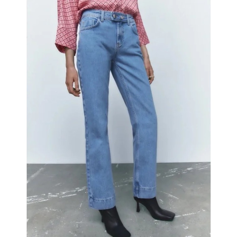 Zara Mid Rise Long Length Jeans Double Buttons