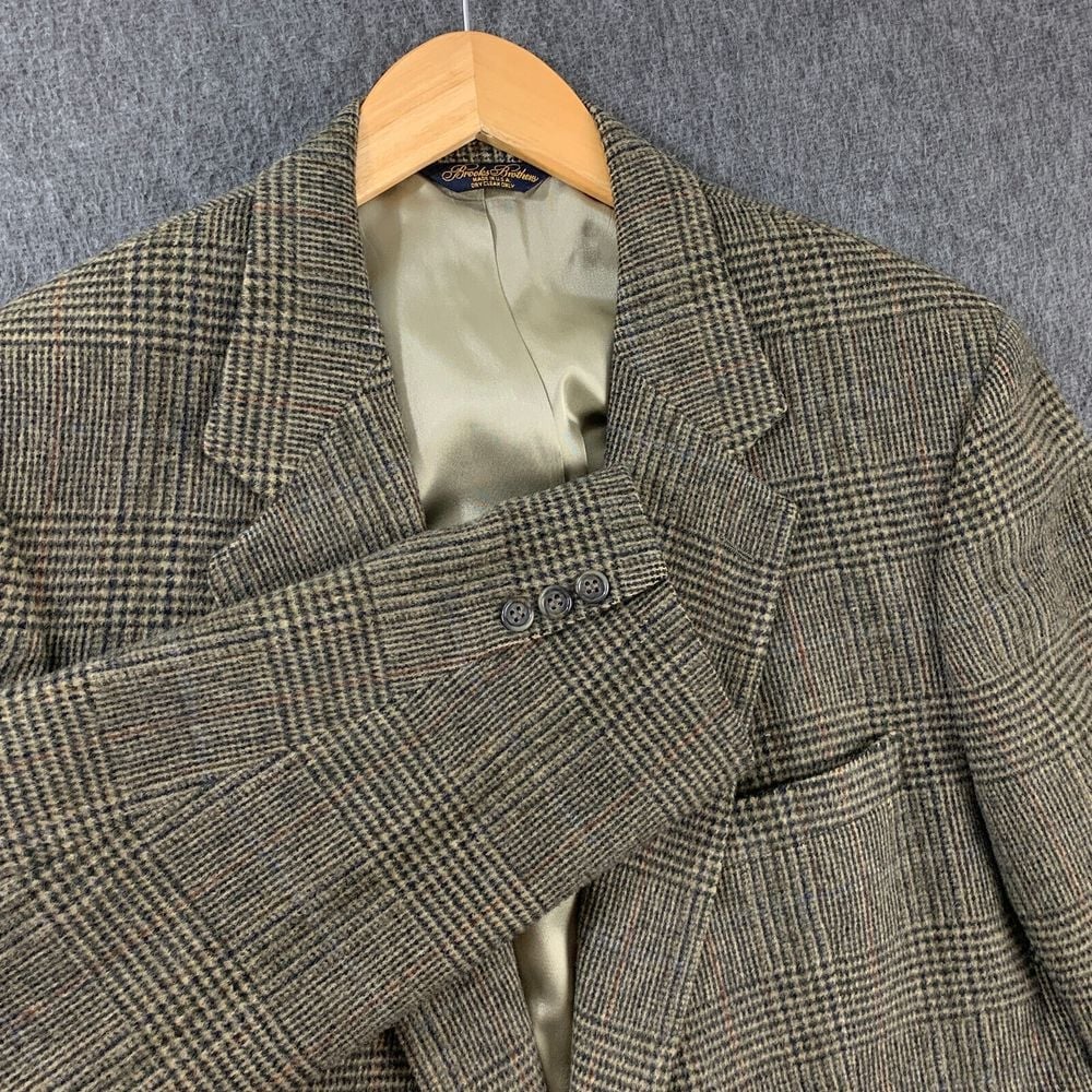 Brooks Brothers Blazer Jacket Men 43 LG Brown Camelhair Houndstooth Tweed